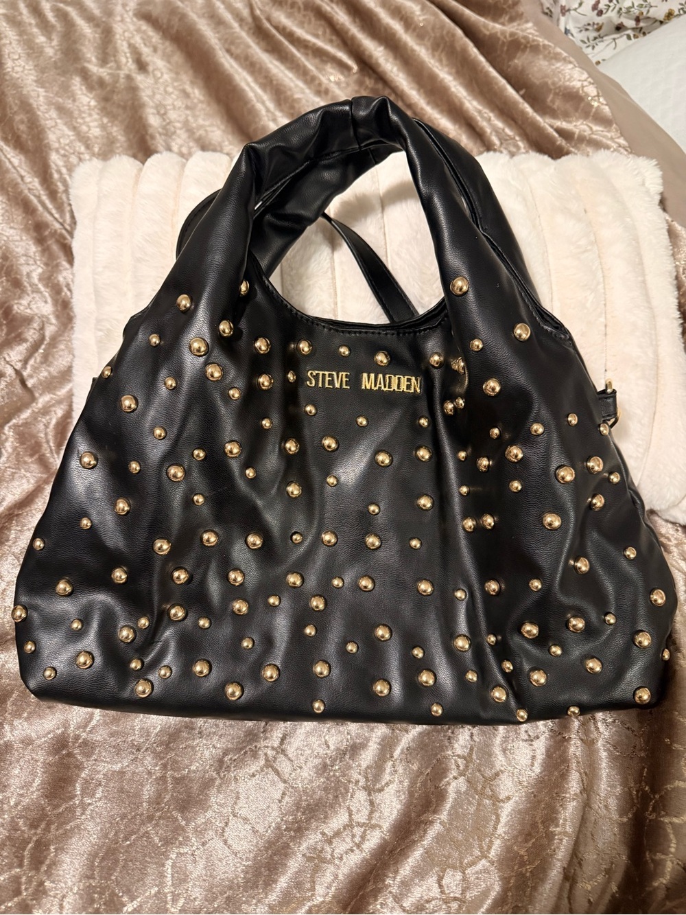 SteveMadden Bleira Studded Hobo Bag Black Gold Shoulder Crossbody Y2K